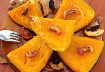 Baked pumpkin with dried fruits and nuts