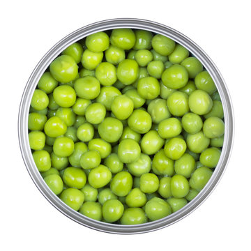 Fototapeta Green peas in can on a white background