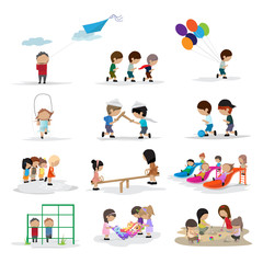 Children On The Playground - Isolated On White Background