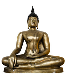 Bronze Buddha statue isolated on white background.