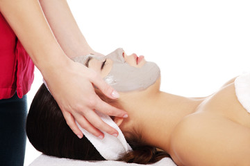 Obraz na płótnie Canvas Woman enjoy receiving head massage