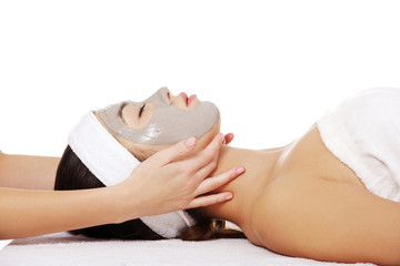 Woman enjoy receiving head massage