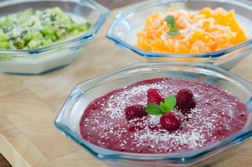 Panna Cotta with mandarins, berries and kiwi