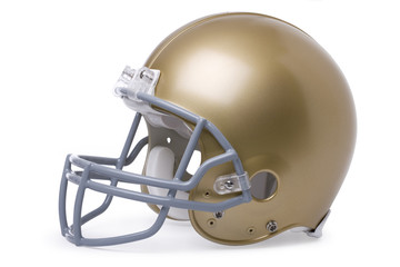 Gold football helmet isolated on a white background