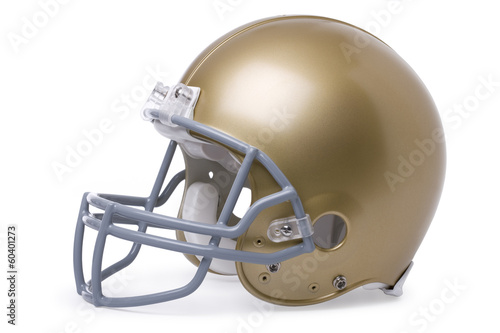 "Gold football helmet isolated on a white background" Stock photo and