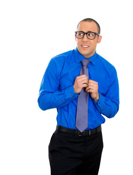 Scared, shy, anxious nerdy looking guy, craving something