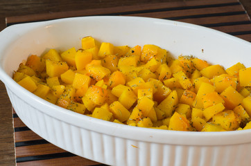 Home made baked pumpkin with rosemary