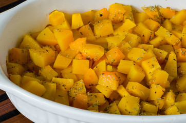 Home made baked pumpkin with rosemary