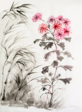 Chrysanthemum and bamboo