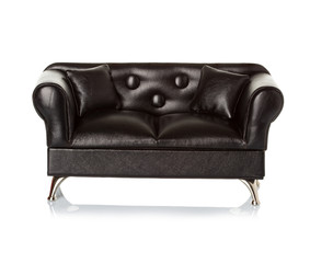 black leather sofa, couch isolated
