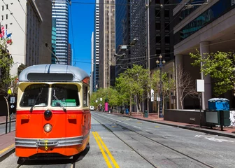 Fotobehang San Francisco Cable car Tram in Market Street California © lunamarina