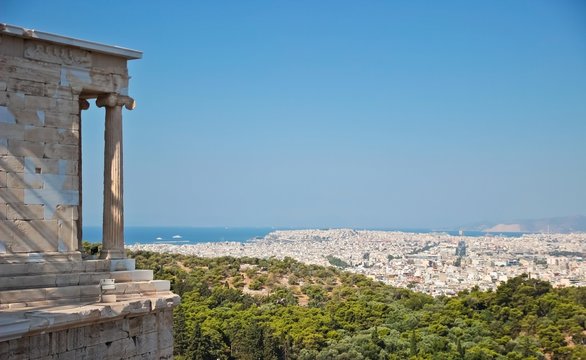 View of Athens from Acropolis with Erechtheum columns