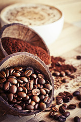 Cocos Bowls with coffee beans/coffee background