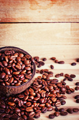 Cocos Bowls with coffee beans/coffee background