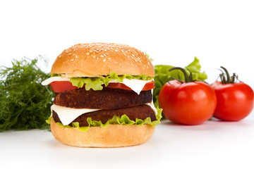 big hamburger still life on a white background