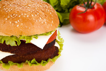 big hamburger still life on a white background