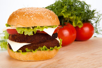 big hamburger still life on a white background
