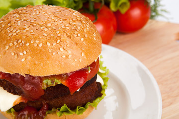 big hamburger still life on a white background