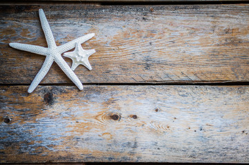 Starfish on wooden rustic background