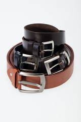 Men black and brown  belt isolated on white.