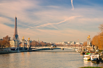 Tour Eiffel and Alexandre III bridge, Paris - France