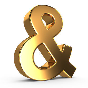 3d Golden Ampersand On White Isolated Background