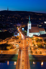 Night view on auto junction in Bratislava