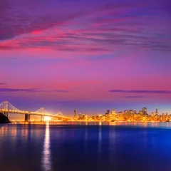 Fotobehang San Francisco sunset skyline California bay water reflection © lunamarina