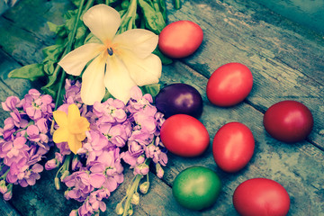 Easter painted eggs still life
