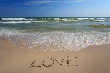 Love word on the beach