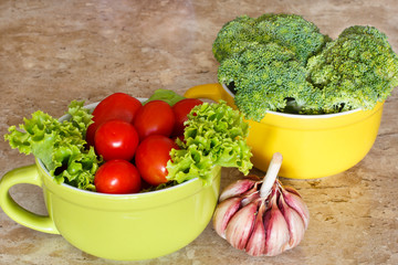 Broccoli, cherry tomatoes and garlic
