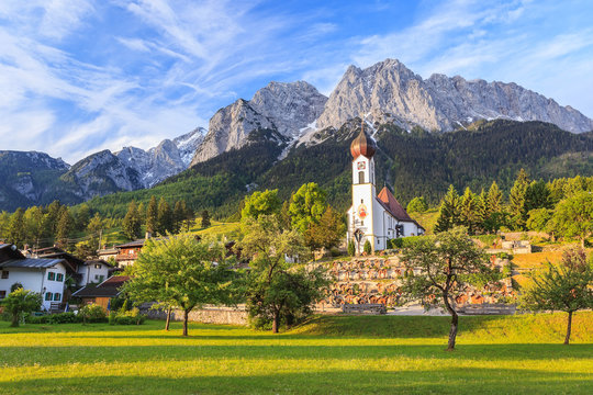 Grainau village and Zugspitze top of Germany