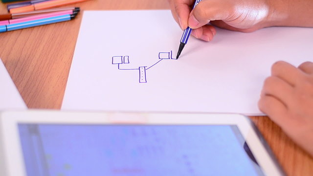 Engineer drawing internet network design
