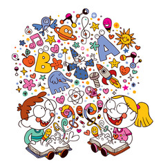 Naklejka premium kids reading books