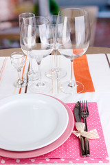 Table setting with glasses for different drinks