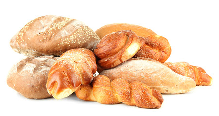 Composition with bread and rolls, isolated on white