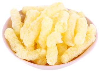 Air corn sticks in plate isolated on white