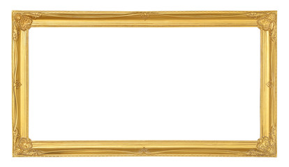 golden picture frame isolated on white background