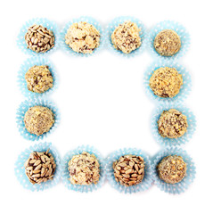 Set of chocolate candies, isolated on white