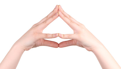 Hand yoga gesture isolated on white