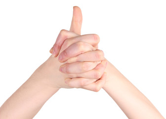 Hand yoga gesture isolated on white