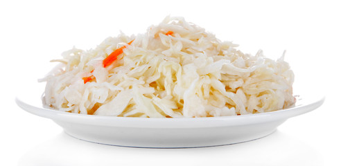 Marinated cabbage (sauerkraut), isolated on white