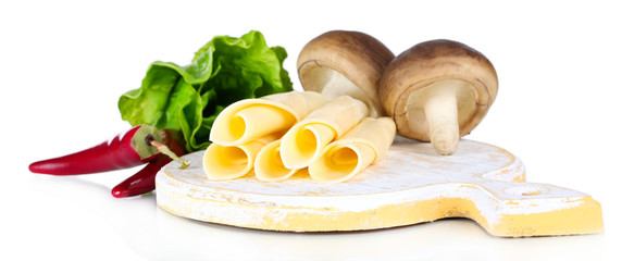 Cream cheese with vegetables and greens isolated on white