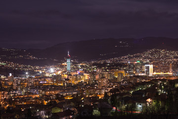 Sarajevo cityscape view at night