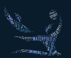 waterpolo word cloud with blue wordings