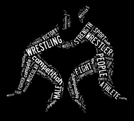 wrestling word cloud with white wordings