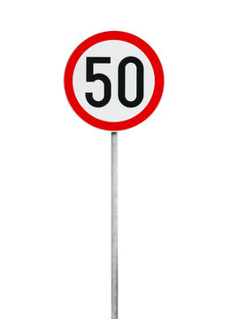 Round speed limit road sign isolated on white