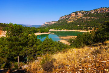 Fototapeta premium horizontal landscape with mountains lake.