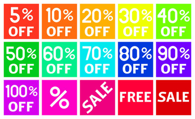Square Discount Icons in Flat Design