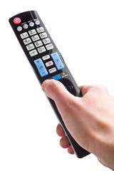 remote control in hand